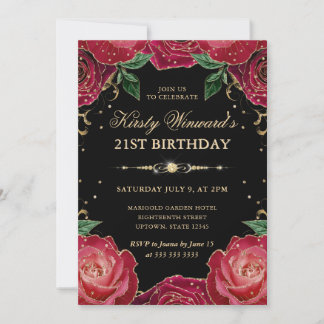 Rote und goldene Rose am 21. Geburtstag Einladung