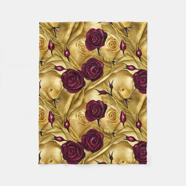 Rote und goldene Rose Fleecedecke (Vorderseite)