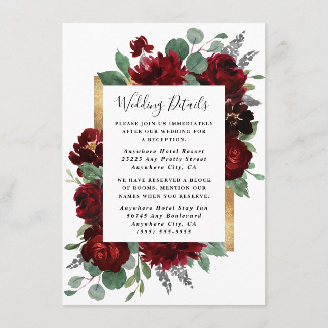 Rote und goldene Rose Grüne Weiße Hochzeit Begleitkarte (Vorderseite)