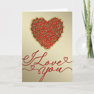 Rote und goldene Rose Herz Ich liebe Dich Karte