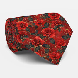 Rote und goldene Rosen auf Rot Krawatte