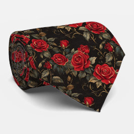 Rote und goldene Rosen auf Schwarz Krawatte