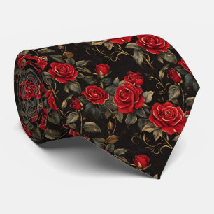 Rote und goldene Rosen auf Schwarz Krawatte
