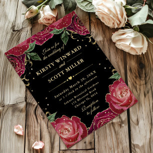Rote und goldene Rosen Florale Hochzeit Einladung