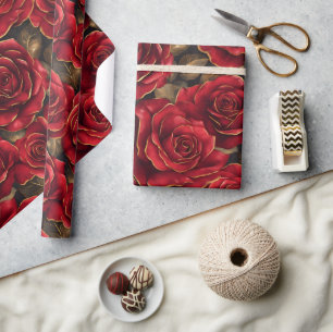 Rote und goldene Rosen Geschenkpapier