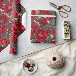 Rote und goldene Rosen Geschenkpapier