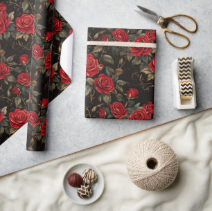 Rote und goldene Rosen Geschenkpapier