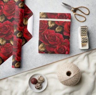 Rote und goldene Rosen Geschenkpapier