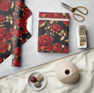 Rote und goldene Rosen Geschenkpapier