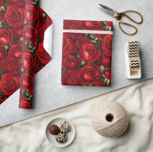 Rote und goldene Rosen Geschenkpapier