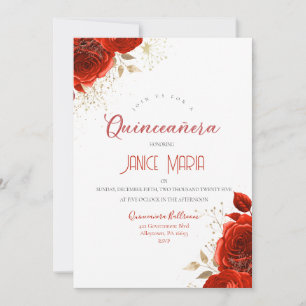 Rote und goldene Rosen-Quinceañera-Einladung Einladung