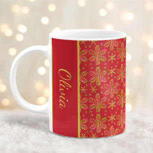 Rote und goldene Schneeflocken Weihnachten Tasse m