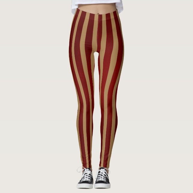 Rote und goldene vertikale Streifen Streifen Strei Leggings (Vorderseite)
