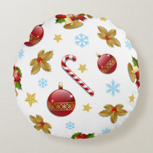 Rote und goldene Weihnachtsbällchen, Weihnachtsbäl Rundes Kissen