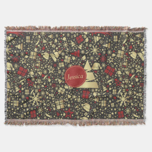 Rote und goldene Weihnachtsbaum Schneeflocken und  Decke