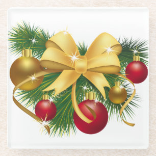 ROTE UND GOLDENE WEIHNACHTSDEKORATIONEN UND GOLDEN GLASUNTERSETZER