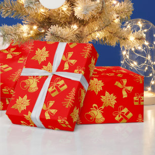 rote und goldene Weihnachtseinwickelpapier-Weihnac Geschenkpapier