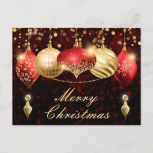 Rote und goldene Weihnachtskugeln  Feiertagspostkarte