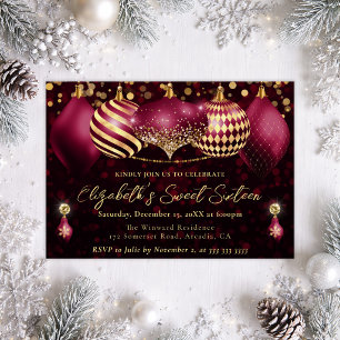 Rote und goldene Weihnachtskugeln Sweet 16 Einladung