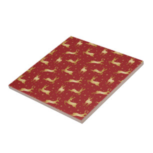 Rote und goldene Weihnachtsrinder Fliese