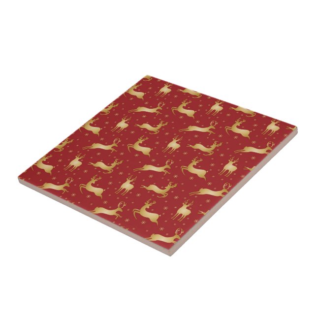 Rote und goldene Weihnachtsrinder Fliese (Seite)
