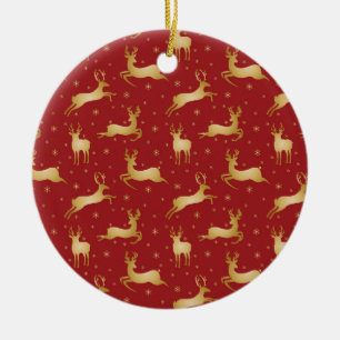 Rote und goldene Weihnachtsrinder Keramik Ornament