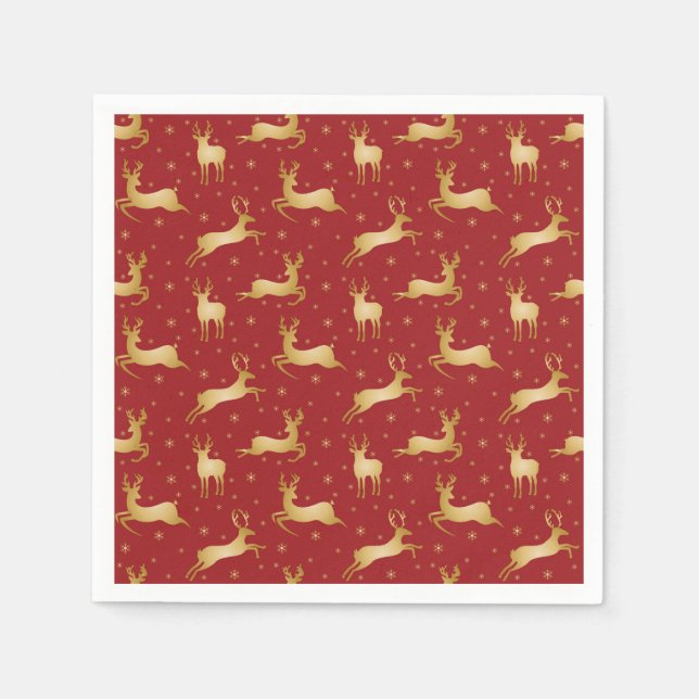 Rote und goldene Weihnachtsrinder Serviette (Vorderseite)