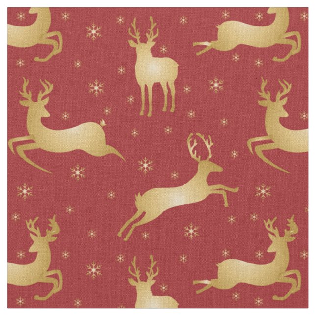 Rote und goldene Weihnachtsrinder Stoff (Nahaufnahme)