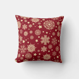 Rote und goldene Weihnachtsschneeflocken | Kissen