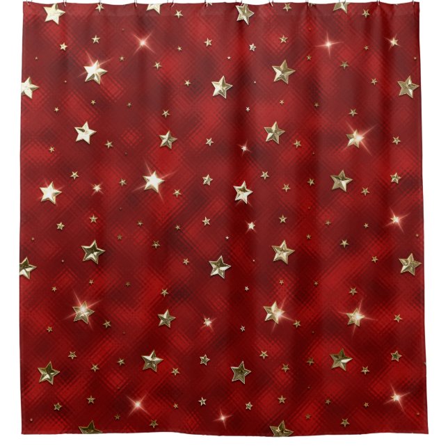 Rote und goldene Weihnachtsstars aus Metall - Imit Duschvorhang (Vorderseite)