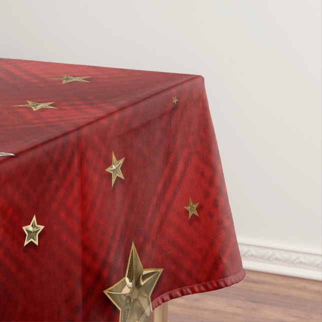 Rote und goldene Weihnachtsstars aus Metall - Imit Tischdecke (Beispiel)