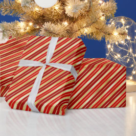 Rote und goldene Weihnachtsstreifen Geschenkpapier