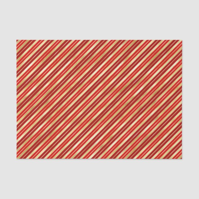 Rote und goldene Weihnachtsstreifen Seidenpapier (Vorderseite)