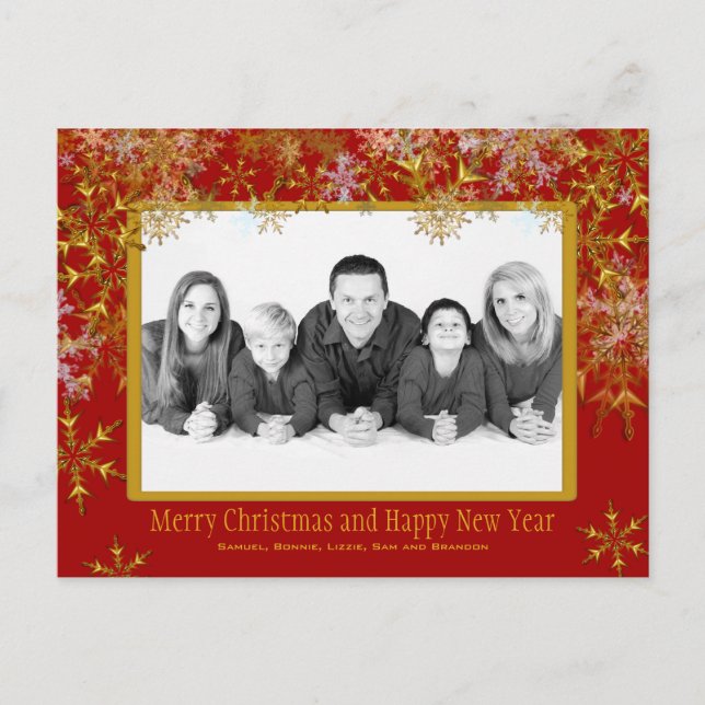 Rote und goldene Weihnachtszeit Foto Postkarte (Vorderseite)