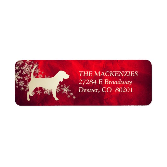 Rote und Goldene Winter Beagle Rücksendeadresse (Vorne)