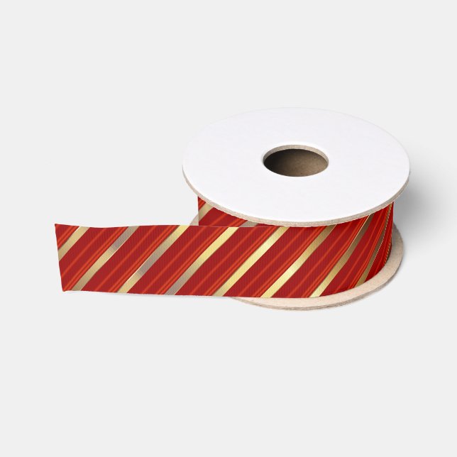 Rote und goldfarbene Streifen | Christmas Ripsband (Spule)