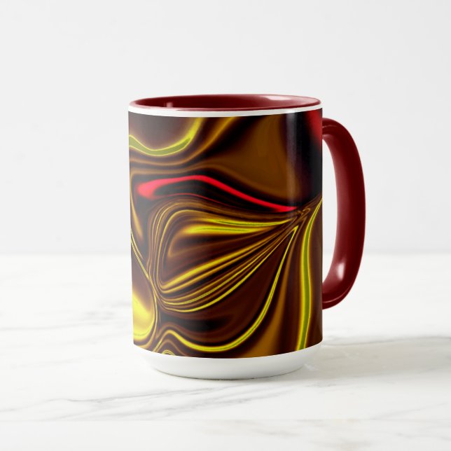 Rote und goldgelbe Linien auf dunklem Hintergrund Tasse (VorderseiteRechts)