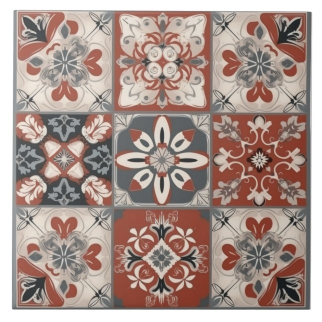 Rote und graue Keramik Tile Fliese (Vorderseite)