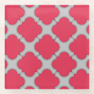 Rote und graue Quatrefolien Glasuntersetzer