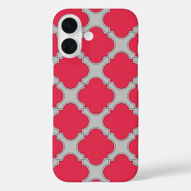 Rote und graue Quatrefolien iPhone 16 Hülle (Rückseite)
