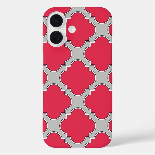 Rote und graue Quatrefolien iPhone 16 Hülle (Rückseite)