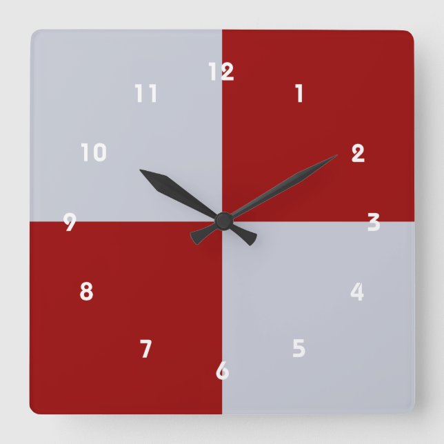 Rote und graue Rechtecke Quadratische Wanduhr (Vorderseite)