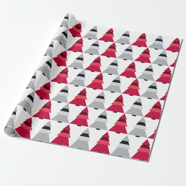Rote und graue Weihnachtsbaumen Geschenkpapier (Ungerollt)