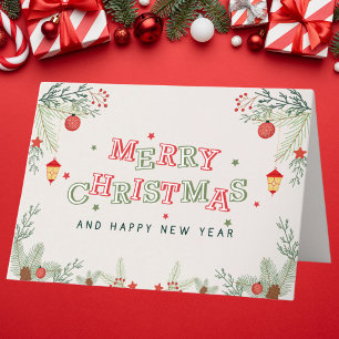 Rote und grüne Ästhetik frohe Weihnachten Karte