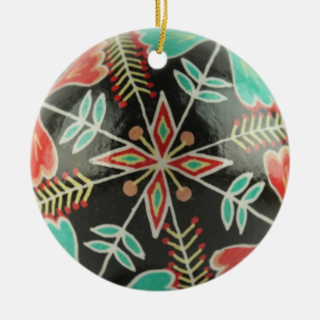 Rote und grüne Blumendekoration Keramik Ornament (Vorne)