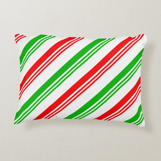 rote und grüne Candy Cane Streifen Dekokissen (Rückseite)