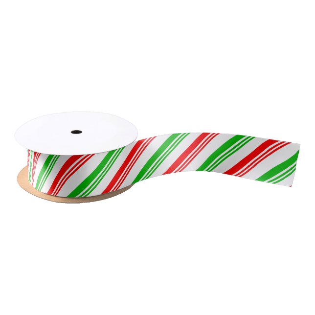 rote und grüne Candy Cane Streifen Satinband (Spule)