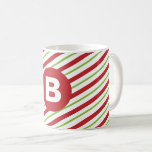 Rote und grüne diagonale Pinstripes-Monogramm Kaffeetasse
