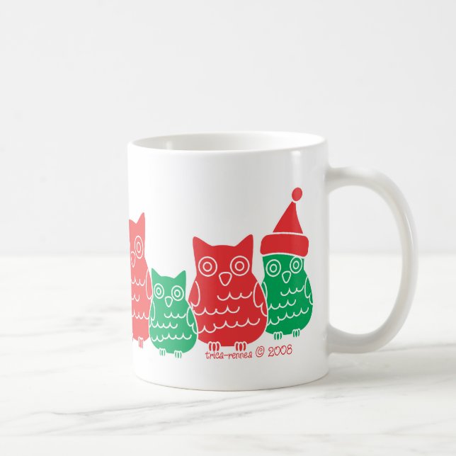 Rote und grüne Eulen Kaffeetasse (Rechts)