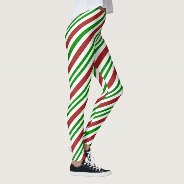 Rote und grüne Farbzuckerstange-Muster Leggings (Rechts)